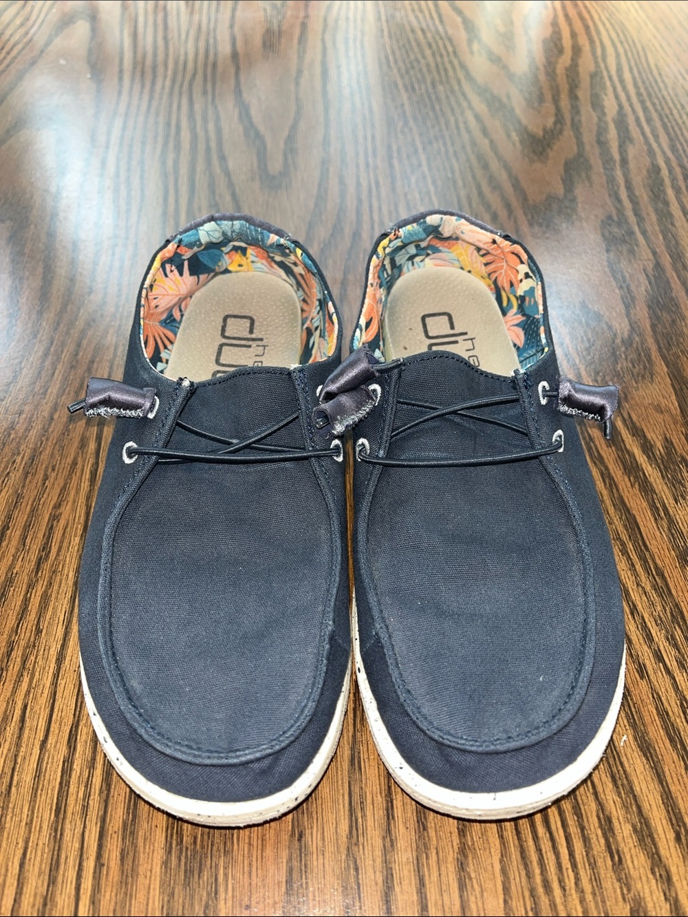 Hey Dude Black Canvas Slip-On Loafers with Floral Lining
